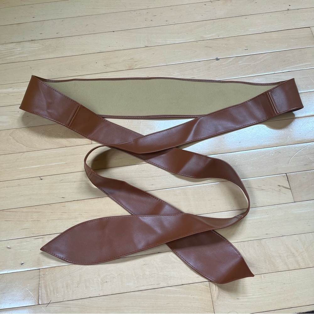 Brown Obi Belt Faux Leather Tie Bow